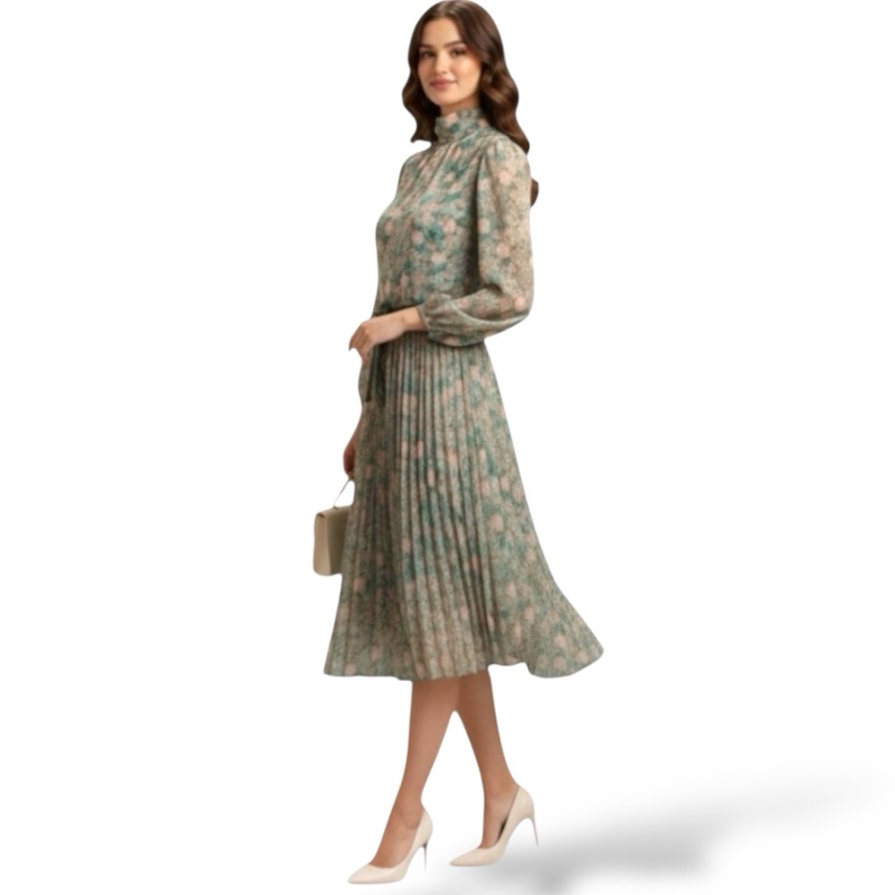 Vintage BLEEKER STREET Midi Floral Dress Romantic Gardencore Puff Sleeve